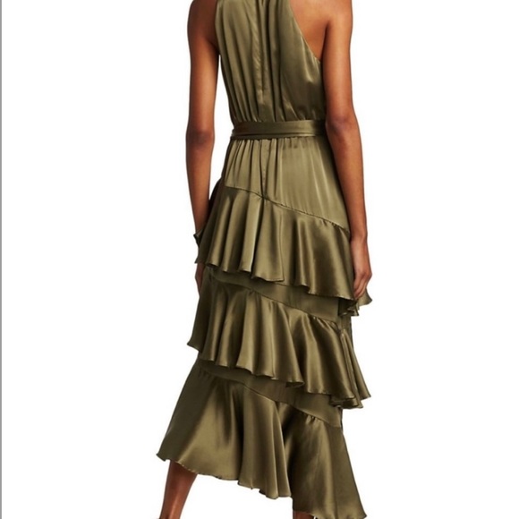 Zimmermann Green Fennel Silk Dress Ruffle Asymmetrical - Picture 2 of 11